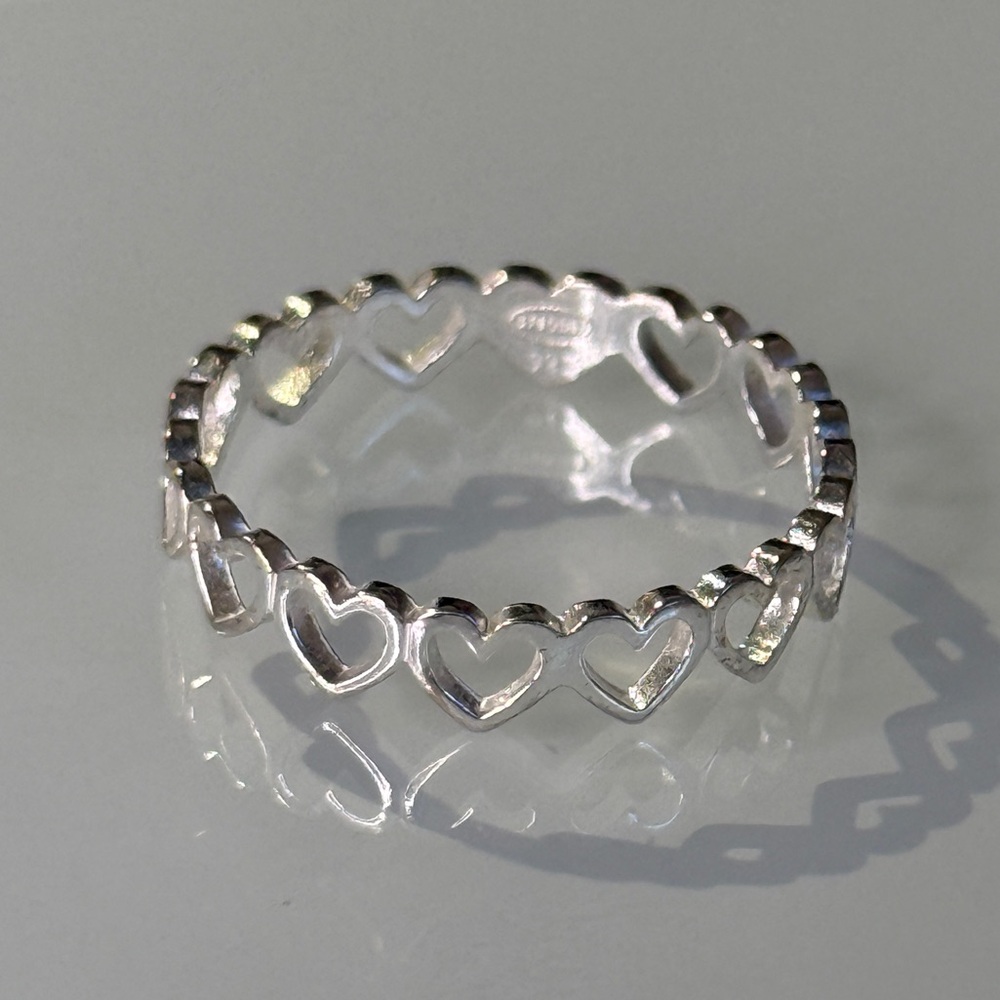 Vintage STE BEE Open Hearts Pattern Sterling Silver Ring Size 7.25